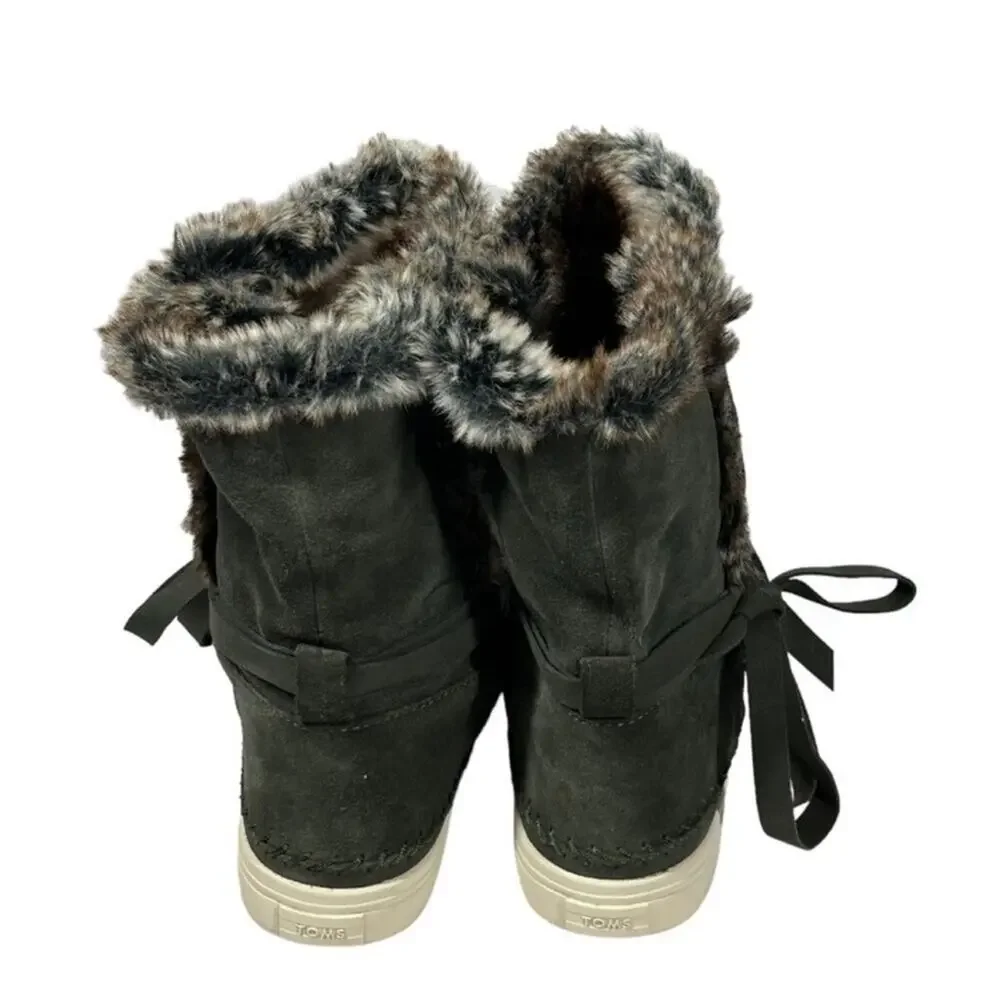 TOMS Vista Waterproof Faux Fur Lined Suede Boots Forest Green Size 8.5